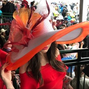 Kentucky Derby Hat Red white and orange.